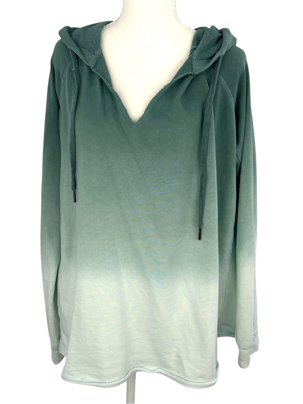 Hem & Thread Ombre Hooded Pullover Sweatshirt Green White Size Large